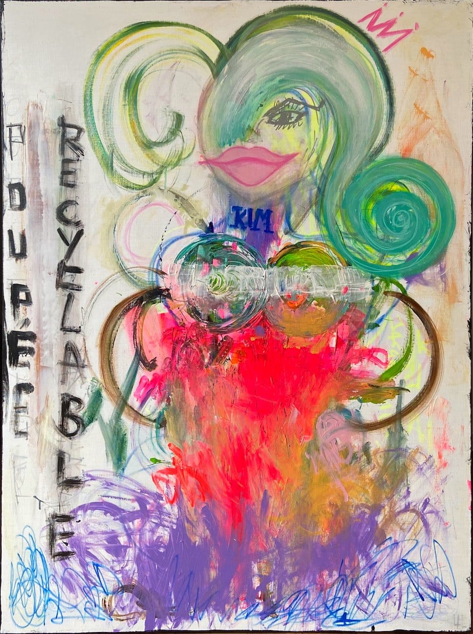 Recyclable doll - acrylic painting on canvas - 97 cm x 130 cm - Marzena Lavrilleux - artist painter in Orleans - France